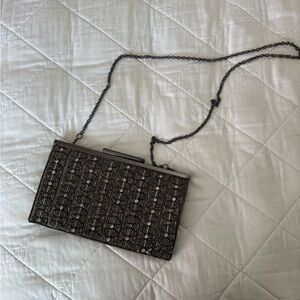 Glint Black Beaded Clutch with Chain